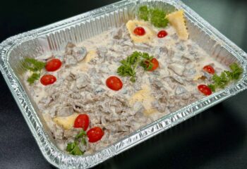 FAMILY DINNER - Cheese Ravioli with Steak and Mushroom Cream Sauce
